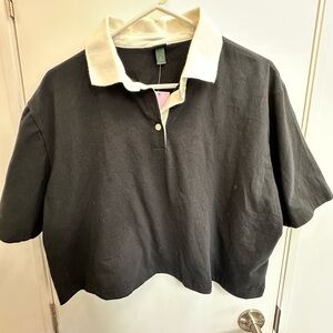 Woman’s Black Polo Crop top with White Collar
